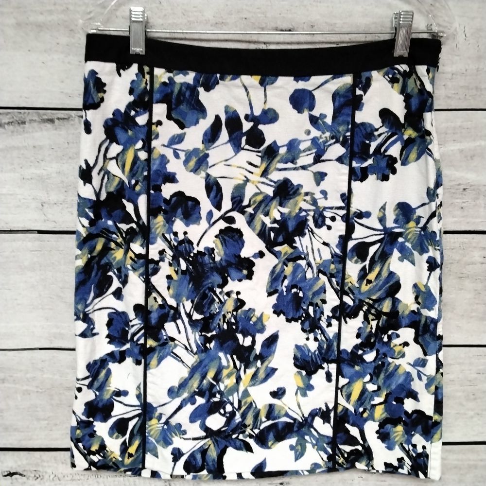 Rafaella Skirt Bright Blue Floral Cotton Spandex Pencil Sz 10 Coquette Office